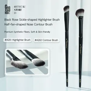 GUOXIAONIU 2PCS Contour & Highlight Brush Set, Highlighter & Half Fan Nose Contour Brush, Makeup Brushes, Soft Synthetic Fiber, Skin-Friendly, Beginner Friendly