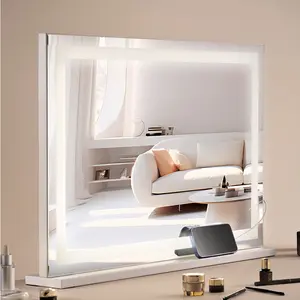 Lighted Makeup Mirror With USB, Three Color Temperature Vanity LED Mirror, Dimmable Brightness, Desktop And Wall-Mount Convertible, 31.5 X 21.7 Inch, Large Clear Reflection For Everyday Grooming And Makeup