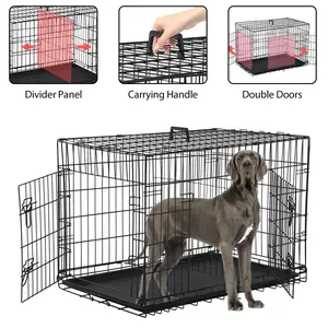 YRLLENSDAN 48 Inch Dog Crate, Dog Crates and Kennels for Big Dog Foldable Large Dog Crate for Large Dogs with Handle Double-Door Outdoor Metal Wire Dog Cage with Plastic Tray for Medium Dogs, Black