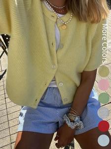 women's plain cardigan, casual short sleeve knit cardigan for summer, fashion women's knit clothing for daily wear, crop cardigan, knitwear