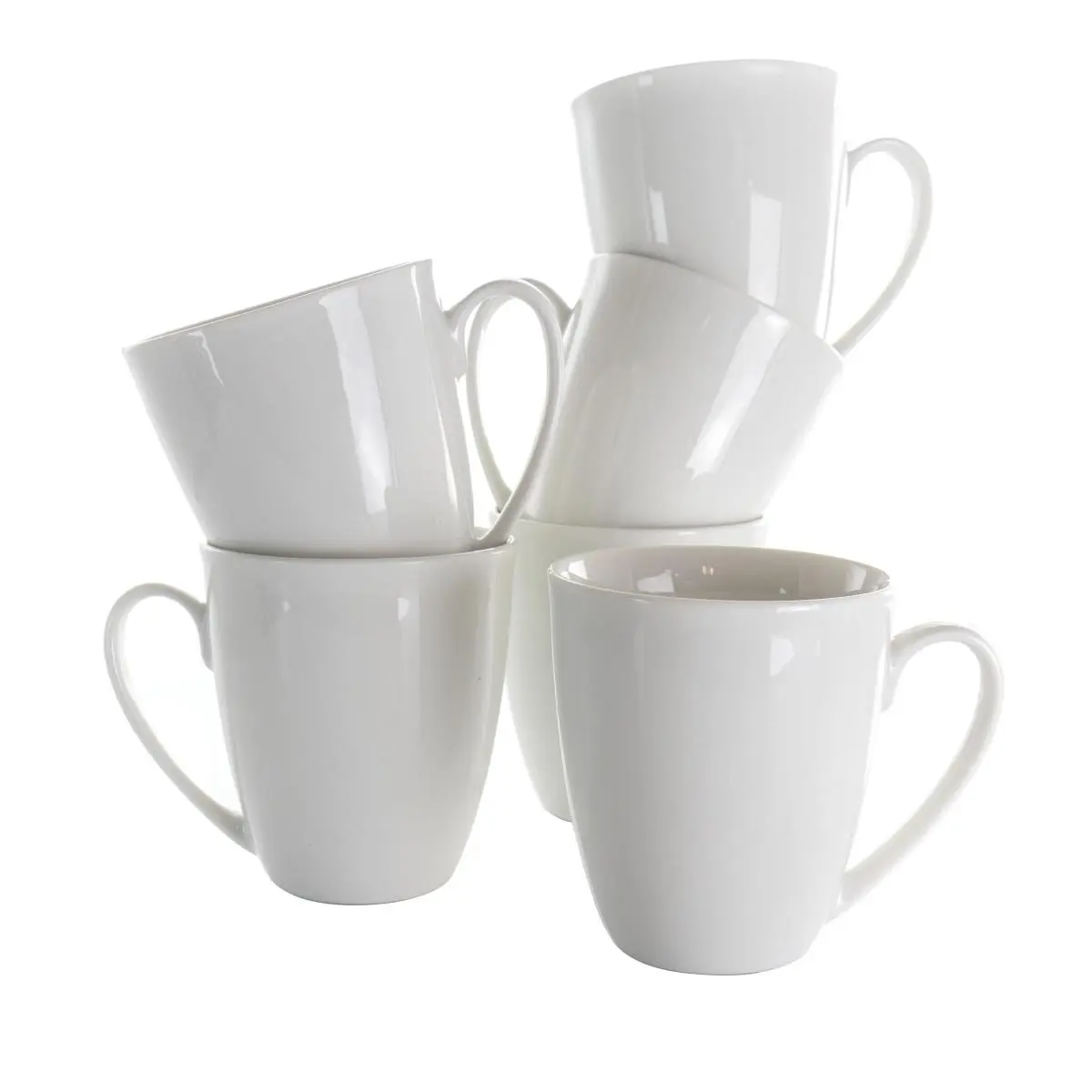 Elama 6-Piece 12 oz Solid White Durable Rosales Porcelain Mug Set - 0-500 ml Capacity, Casual Use, Heat Resistant, No Hand-Washing Needed, Dishwasher Safe for Kitchen Gatherings