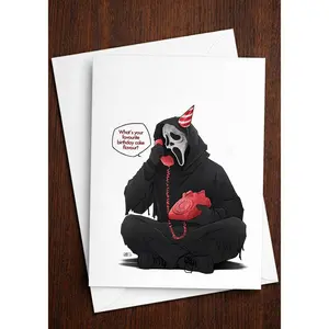 What's Your Favourite Birthday Cake Flavour Birthday Card  Funny Horror Birthday Card  Scream Slasher Card