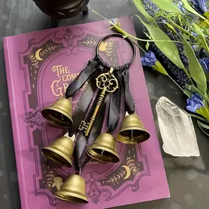 Enchanting Witch Wind Chime - Iron Bell Pendant with Key & Crescent Moon Design for Door Handle, Window Sill, or Home Decor, Outdoor Hanging Ornament, Mystical Home Decor | Witchy Aesthetic | Weathered Appearance, Witchy Home Decor, for Hal