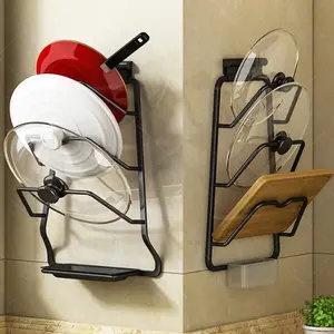 Wall-Mounted Pot Lid Rack No-Drill Kitchen Organizer Multi-Functional Home Storage Shelf Multilayer Cutting Board Holder