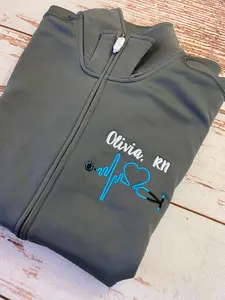 Personalized Nurse Full Zippered Jacket Sweatshirt | Personalized Nurse Polyester Jacket|Personalized Ladies Nurse/Doctor Heart Steth