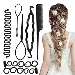 Women's Hair Styling Set of 7 Pieces - Hair French Braid Tools and Accessories (Black 7-piece set)