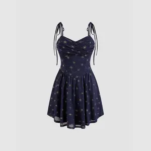 Cider [size 0-10] Mesh V-neck Star Sequin Knotted Dress