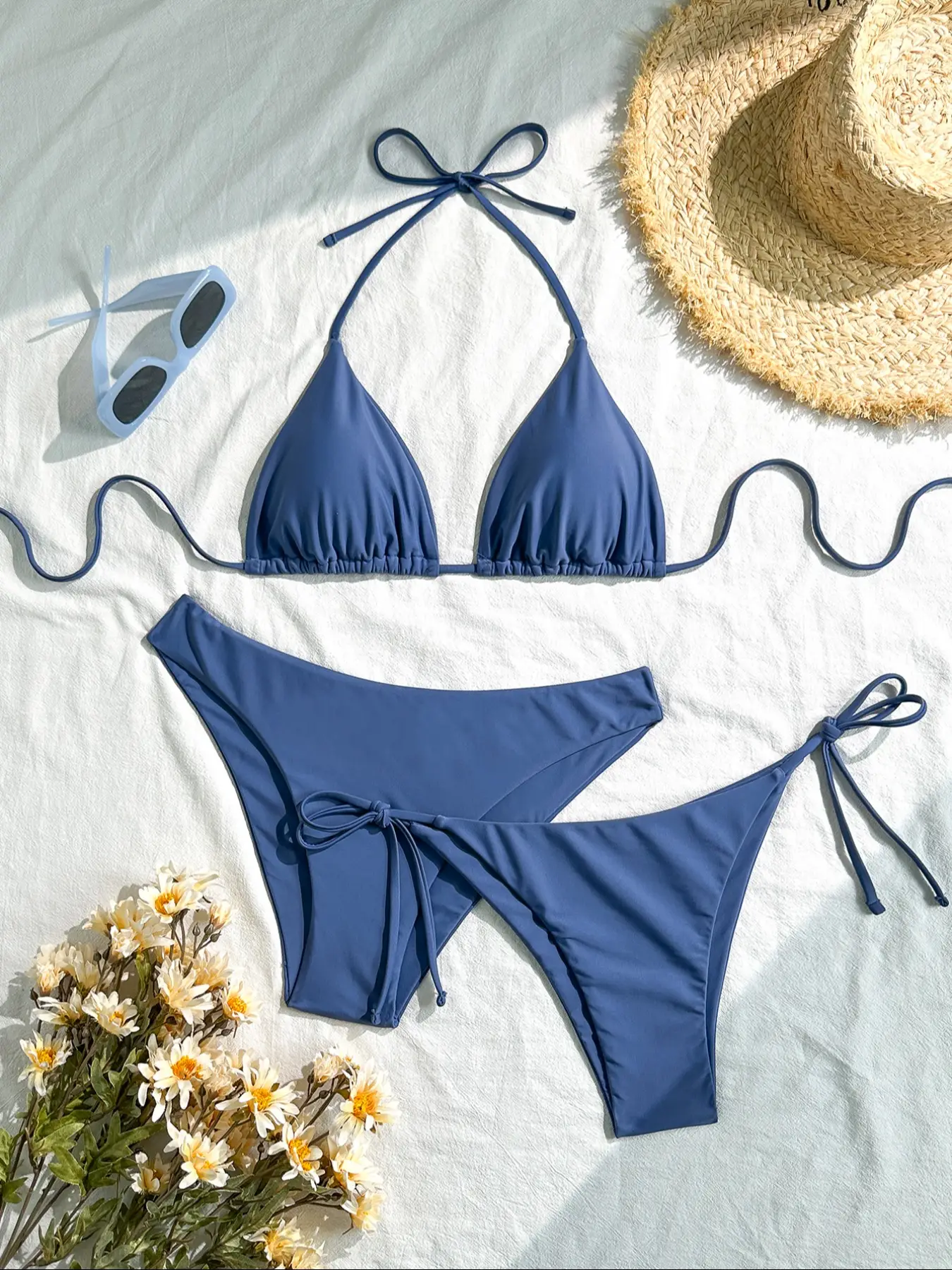 Women's Solid Color Bikini Set, Casual Fashion Chic Swimsuit Set for Beach Holiday Vacation, Ladies Swimwear for All Seasons