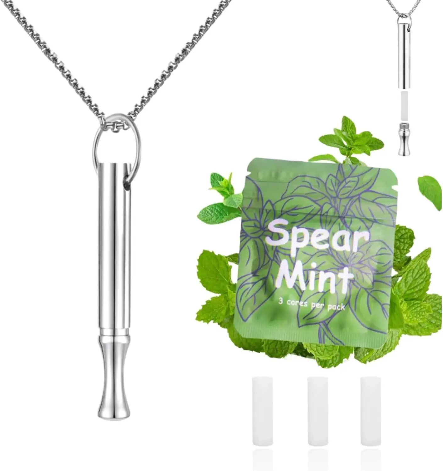 Breathing Necklace to Quit Smoking and Vaping with Refillable Mint Pods Stop Smoking Aids Fidget Necklace Smokeless Inhaler for Adults