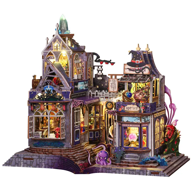 Puzzle-Shaped 3-D Wooden Puzzle - DIY Architectural Bookend, Mini Dollhouse & Book Nook Kit, Stress-Relieving Craft, Stylish Desktop Decor, Holiday Gift for Adults/Teens, Puzzle-Shaped 3-D Puzzles