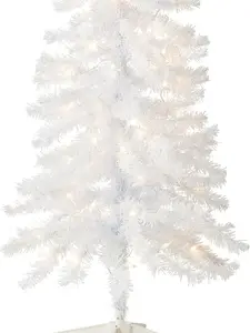 Pre-Lit White Artificial Christmas Tree with 4 Feet Stand and 4 White Lights