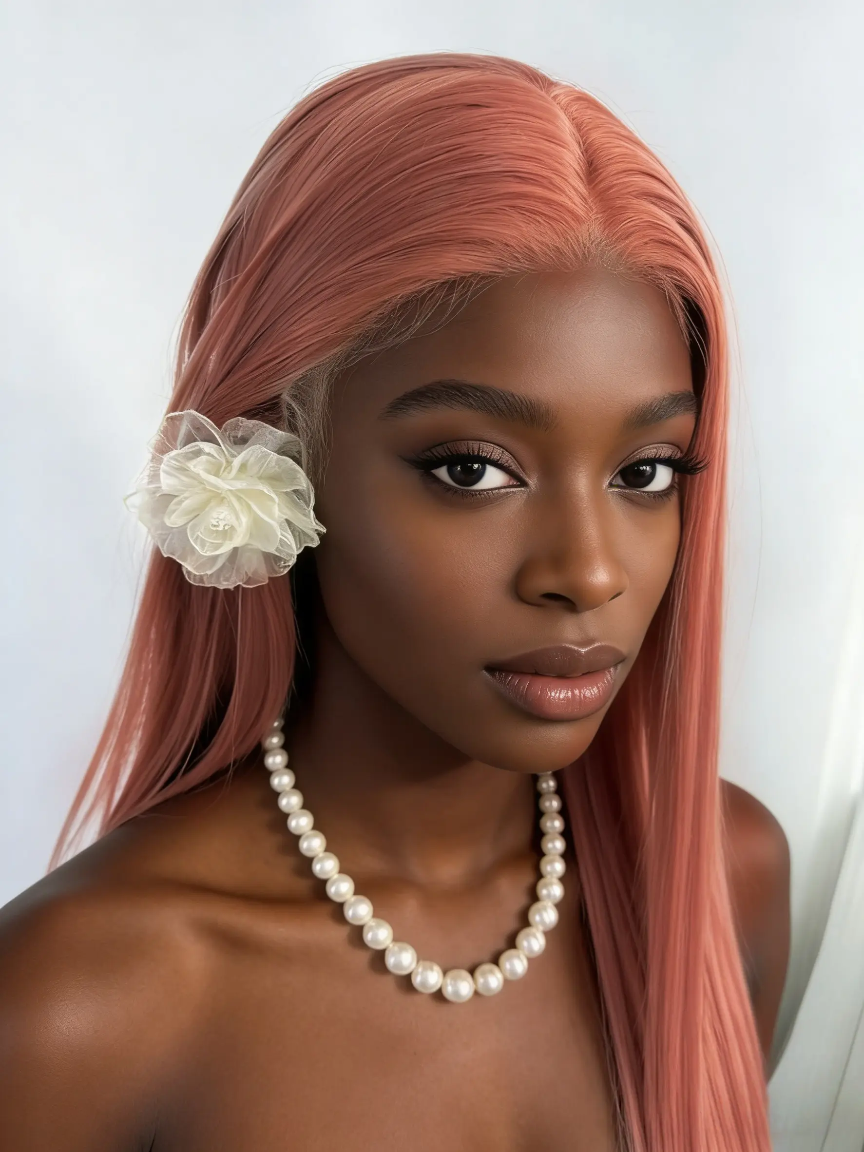 Rose Gold Long Straight Hair Wig Cap, HD 13x4 Lace, Natural Hairline, 26 Inch, No Bangs, All Seasons, Women's Fashion Accessory, Hairstyle Wigs, Lace Frontal Wig, Straight Lace Wigs, Synthetic Wig
