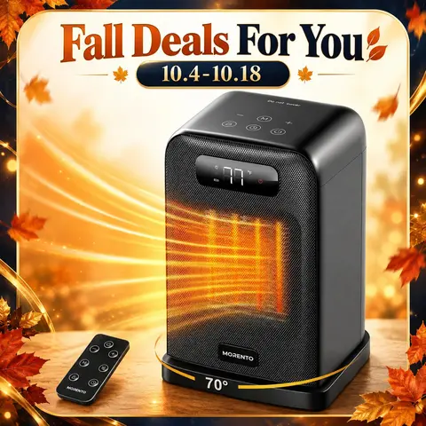 MORENTO New Compact 1500W Max Corded Plug Indoor Portable Electric Space Heater - 7x7x11", Adjustable Heating Temperature, 3 Heating Modes, Silent Fan, Remote Control, WiFi, LED Display, Auto Shut-Off, 200 Square Inches of Room Home & Office Desk Heater