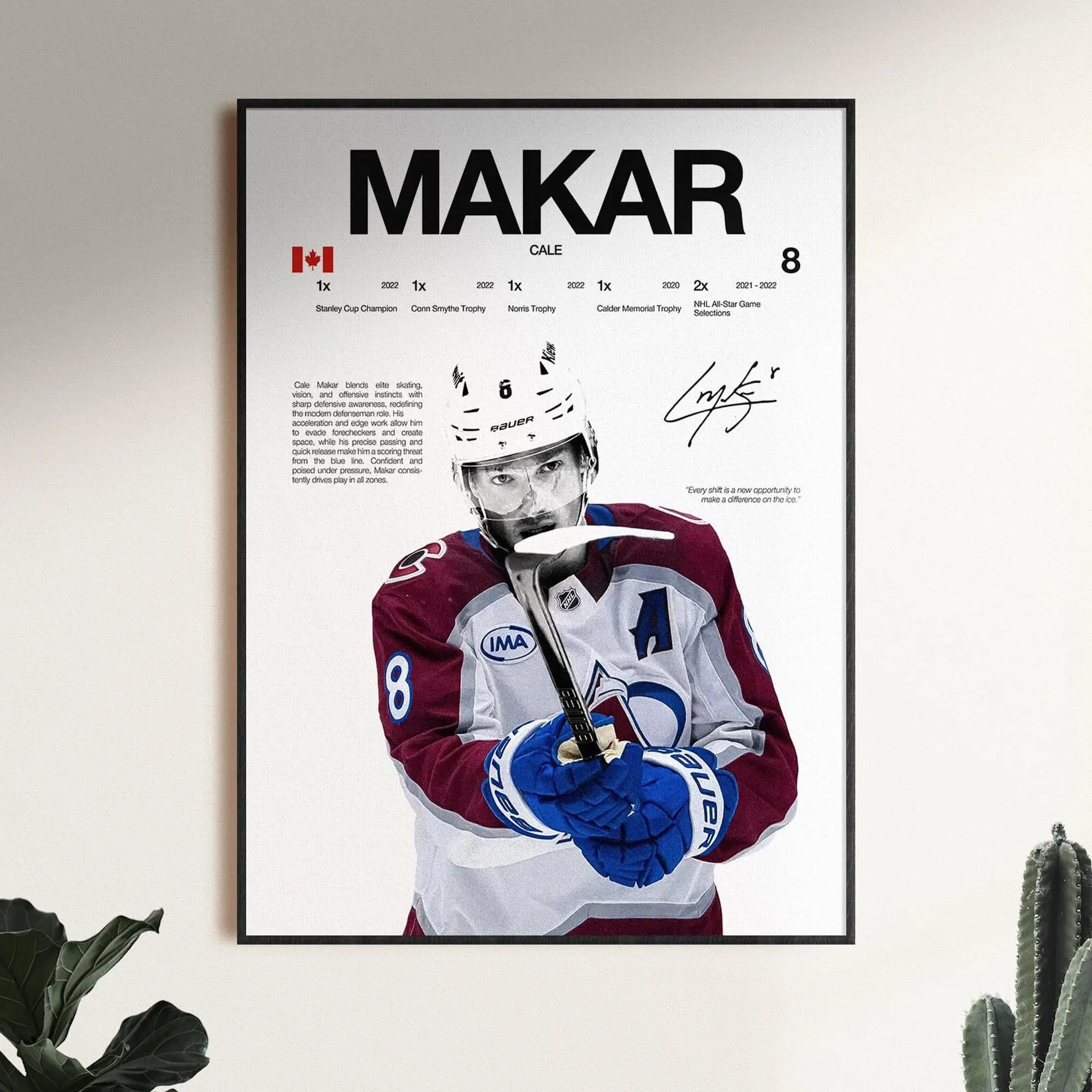 Cale Makar Poster, Colorado Wall Print, NHL Hockey Print, Digital Download, Hockey Fan Gift, Sports Decor, Hockey Room Wall Print