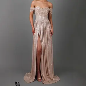 Sequin Maxi Ball Gown Prom Dress Slit Dress