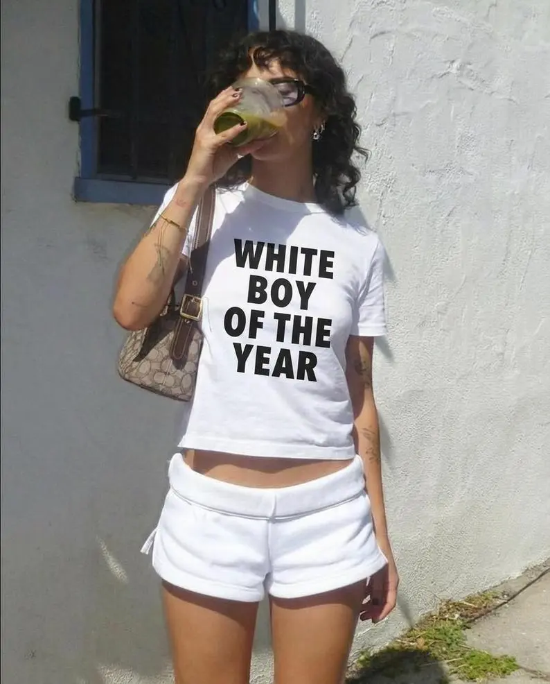 White Boy Of The Year Baby Tee, Y2K Slogan Shirt, Funny Graphic Top , 2000s Aesthetic, 90s Baby Tee, 2000s Crop Top
