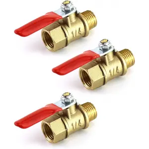 Ball Valve, 3 1/4" Heavy Duty Brass Ball Valve Shut Off Switch, 1/4" Male x Female NPT Thread Pipe Fitting Air Compressor Shut Off Valve