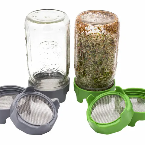 Rust Proof Sprouting Lid with Built-In Stand for Wide Mouth Mason Jars