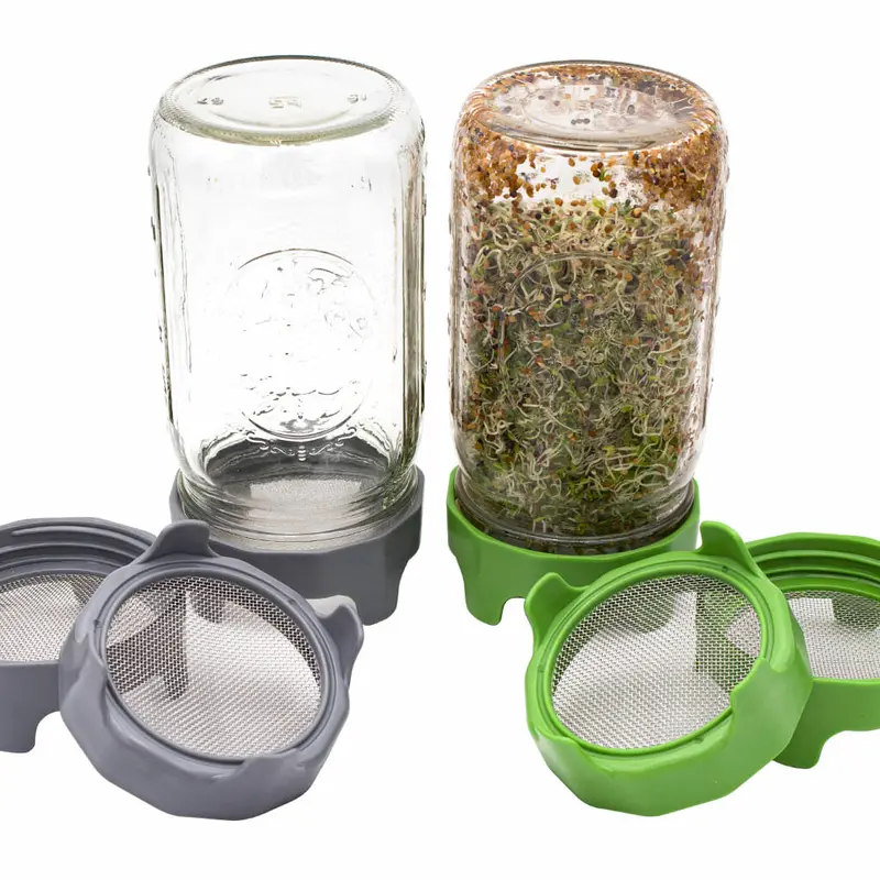 Rust Proof Sprouting Lid with Built-In Stand for Wide Mouth Mason Jars