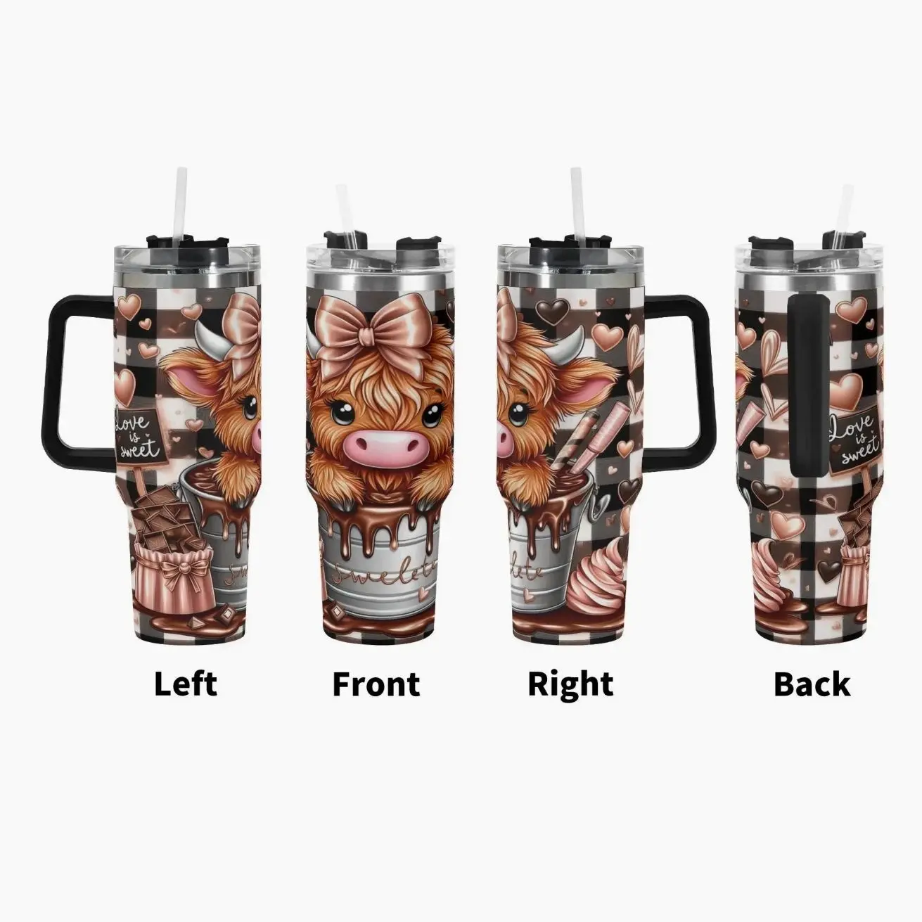 40oz Stainless Steel Vacuum Insulated Tumbler With Lid, 1 Count Cute Highland Cow Pattern Insulated Water Bottle, Travel Accessories, Summer Cool Bottle, Drinking Cup for Home Office School, Insulated Travel Drinkware