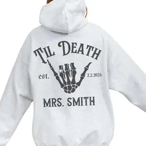 Trendy Bride & Groom Hoodie Just Married Sweatshirt Mr and Mrs Husband and Wife Matching Couples Tees Day of Wedding Til Death Honeymoon