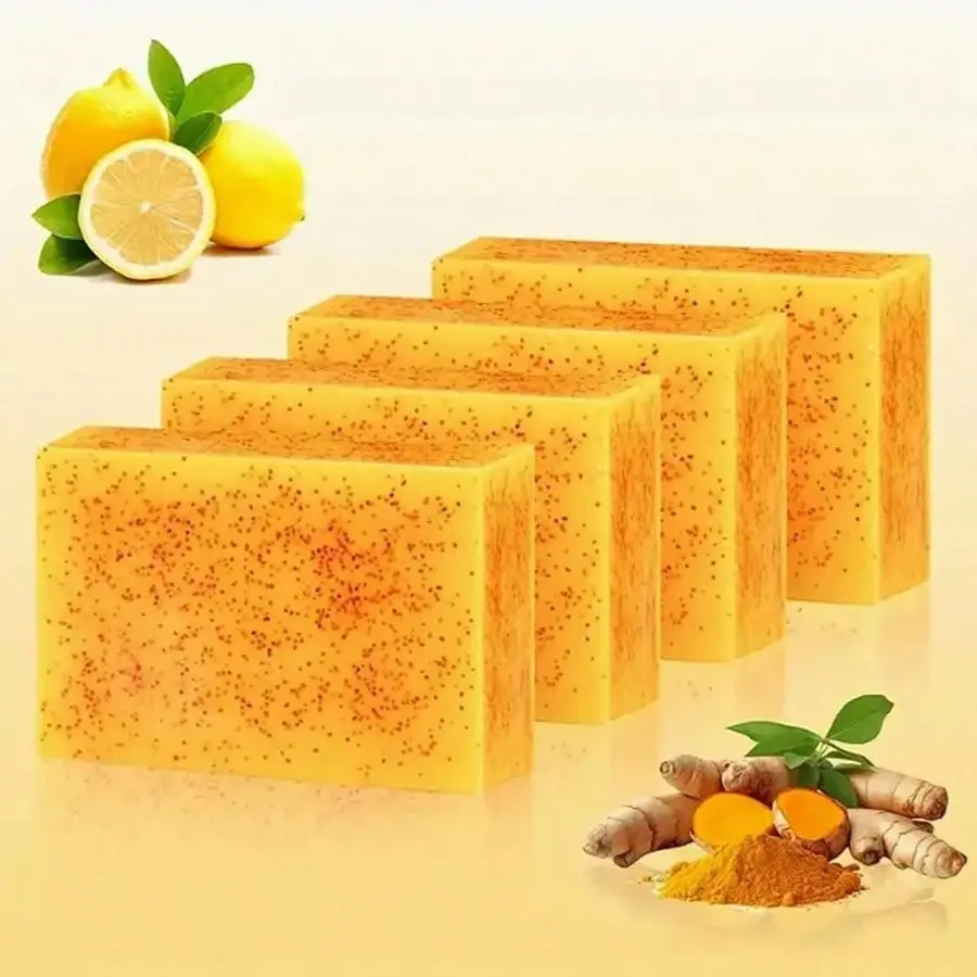 4pcs Lemon Turmeric Soap Nets Lemon Turmeric Soap Turmeric And Kojic Soap Turmeric Soap Bar Lemon Kojic Soap For All Skin Evens Out Skin Tone For Face Body