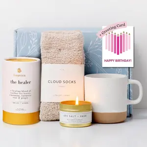 Unboxme Deluxe Birthday Care Package for Women - Fluffy Socks, Mug, Lemon & Ginger Tea Set, Scented Candle & Greeting Card - Birthday Gift Boxes for Women - Birthday Sets for Women Gift