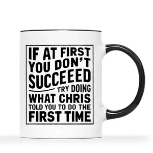 1pc, 110z Durable Build, Inspirational "If at First You Don't Succeed" Ceramic Coffee Mug - Reusable, Insulated, Hand-Wash Only - Perfect Motivational Gift for Men & Women, Coffee Bar Accessories
