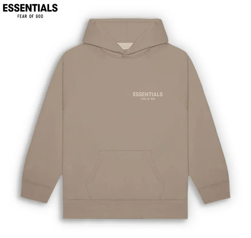 Fear of God Essentials Hoodie 'Desert Taupe' Oversized Pullover Sweatshirt, Minimalist Streetwear Hoodie, Relaxed Fit Cozy Everyday Layer, Casual Unisex Fashion Top