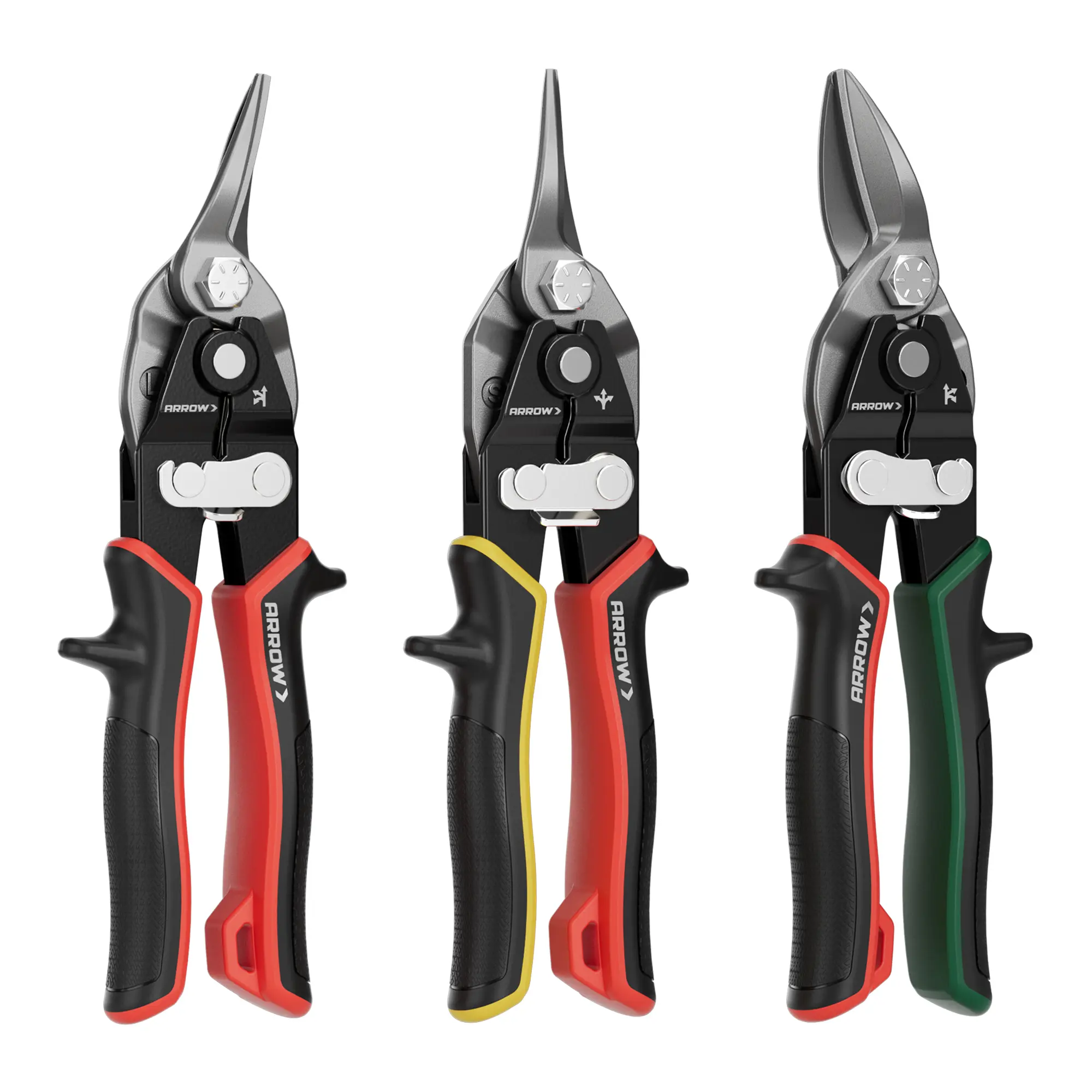 ARROW 3PCS 8-inch Aviation Tin Snips for Sheet Metal, CR-V Steel for Thin Metal Cutting, High Leverage Labor-saving Design, Left Straight Right Cut
