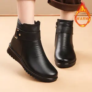 Women's Winter Snow Boots Round Toe Zip-Up Casual Boots with Faux Fur Lining & Non-Slip PU Sole Warm Black Shoes Footwear Girl Walking Shoes Stylish