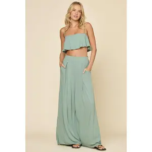 Go With The Flow Crop Top - Evening Moss