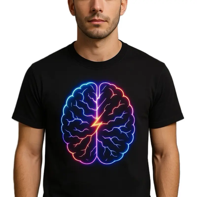 Brilliant Comics+Graphic Tee+Brilliant Black T-Shirt with Colorful Brain Design