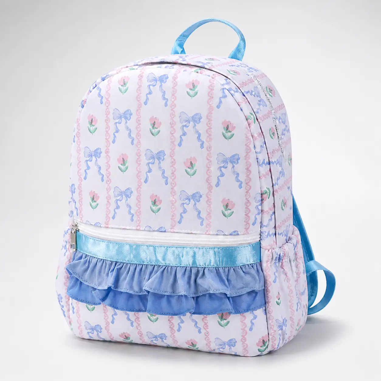 Coquette Aesthetic Floral Bow Backpack with Ruffle Detail | Waterproof Vintage Daypack for Girls | Roomy Casual Everyday School Bag