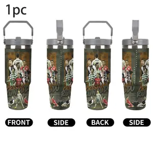 1pc 30oz Cristiano Ronaldo Career Legacy Collage Tumbler with Straw & Handle | Stainless Steel Insulated Mug with CR7 All-Club & National Team Art | Leak-Proof, Keeps Drinks Cold 24H | Perfect Gift for Soccer Fans & CR7 Collectors