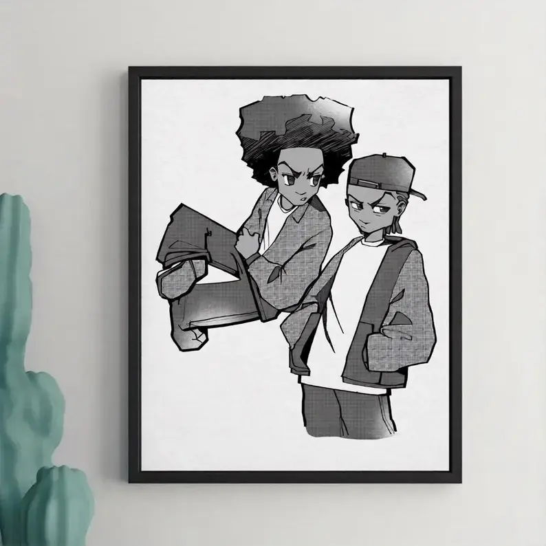 The Boondocks Poster, Riley & Huey Freeman Print, Grandad Wall Art, Home Decor