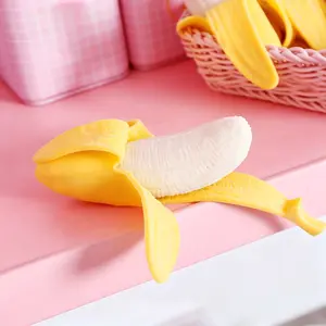 1/2PC Peeled Banana Squishy Fidget Toy, Soft TPR Stress Relief Squeeze Banana Toy, Novelty Prank Fruit Decompression Toy for Kids & Adults