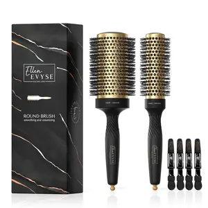 2 in 1 Ceramic Round Brush for Blow Drying,Ceramic Barrel for Hair Styling, Anti-static Bristles, Enhance Texture Volume, for Women & Men,with 4 Hair Clips (2.1 Inch&1.3 Inch)
