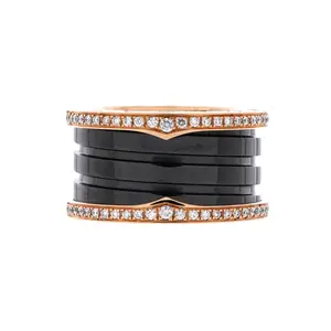 Pre-owned Bvlgari B.Zero1 Three Band Ring 18K Rose Gold and Ceramic with Diamonds by Rebag