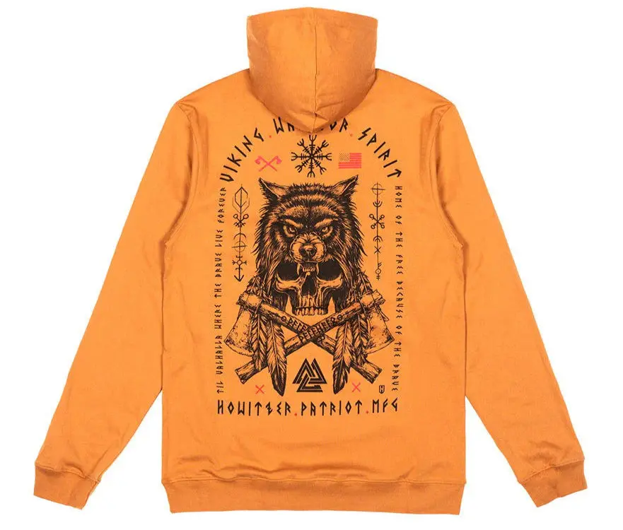 Howitzer Men's Pullover Hoodie - Viking Proud 100% Cotton Casual Fleece Longsleeves Top, Tagless Neck, Patriotic Hand Drawn Drawing Graphic, Oversized Fit, for Veterans, Affordable Menswear Clothes