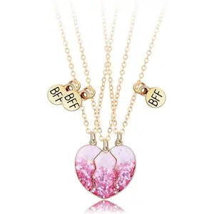 Best Friend Necklace Friendship Necklace Magnetic Matching Heart BFF Necklace for 3 Girls Friendship Gifts