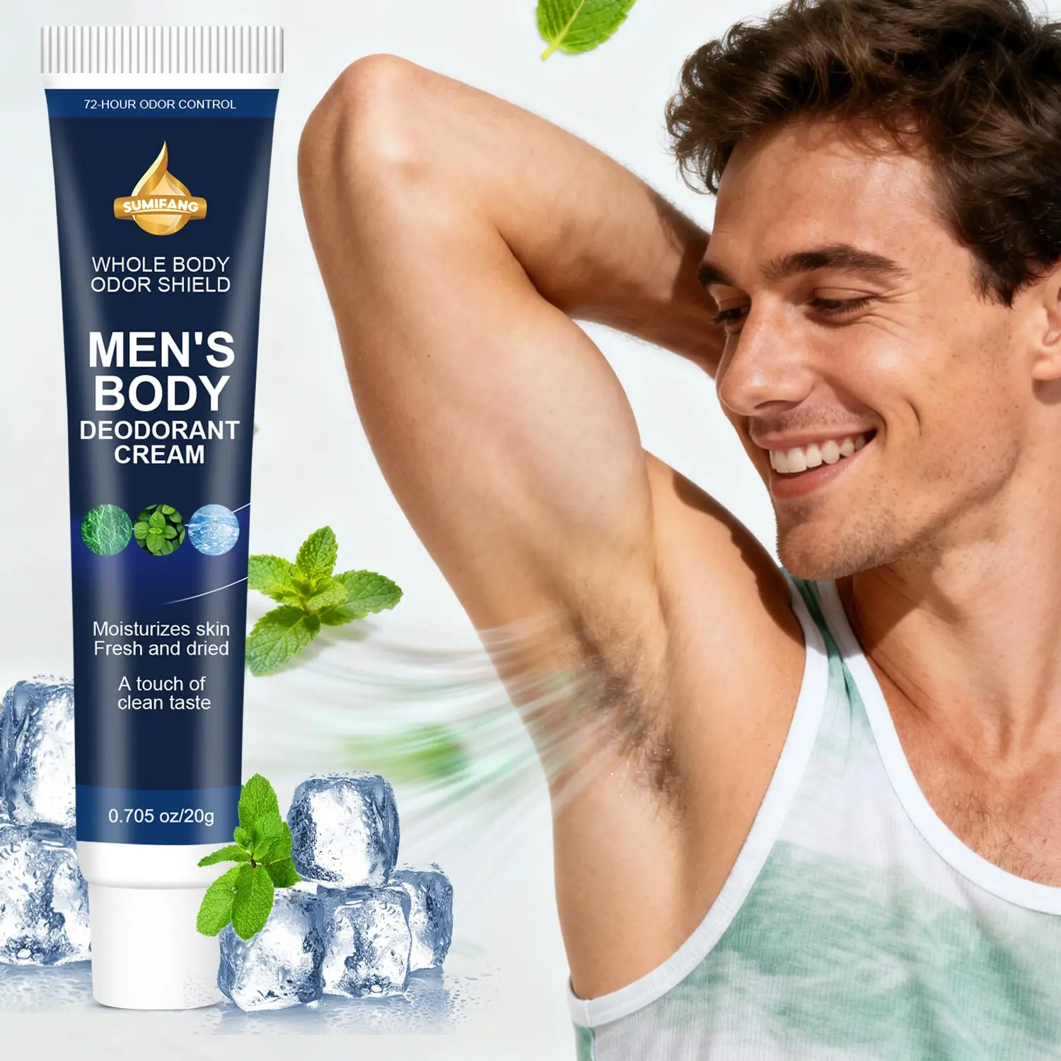 Men's 72-Hour Full-Body Deodorant Cream, Natural Body Deodorant, Sweat Control Deo, Odor Protection, Contains Mint, Chamomile & Hyaluronic Acid, Moisturizes Skin, Keeps Fresh and Dry