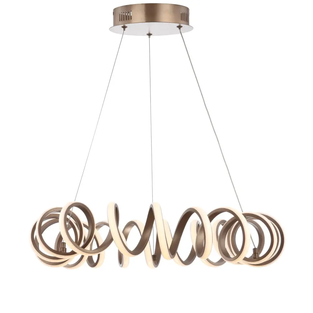 JONATHAN Y Cursive 24" Adjustable Spiral Integrated LED Metal Chandelier Ceiling Light