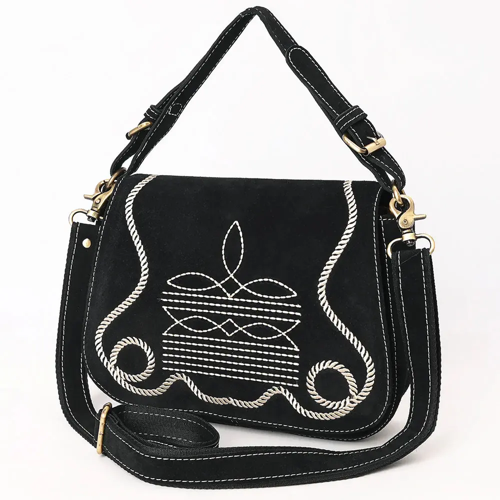 The Loretta Black Suede Boot Stitch Crossbody Purse The Loretta Black Suede Boot Stitch Crossbody Purse