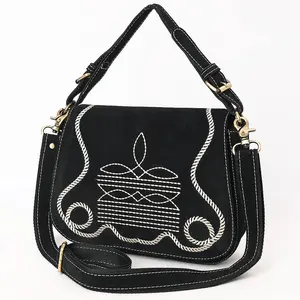 The Loretta Black Suede Boot Stitch Crossbody Purse