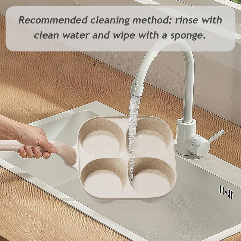 Non-stick Egg Frying Pan 4 Holes Skillet – Multifunctional 4-Cup Breakfast Maker, Medical Stone Marble Coating, Wooden Handle Pancake Omelet Burger Pan for Gas Induction Electric Ceramic Stoves