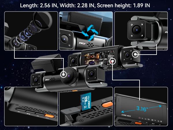 IIWEY C4-pro 4 Channel Dash Cam 360° View, STARVIS 2 Front 2.7K Rear 2K Inside 1080P x2, 8IR LEDs Night Vision 3.0, PlateTag AI for Plate Clarity, 5GHz WiFi GPS, Voice Control, 24/7 Parking Mode, For Free 128GB Card