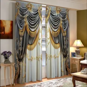 Colorful Fabric Curtain Set, Gold Silk Pattern, Digital Print, Tight Weave, Home Decoration for Kitchen Living Room Bedroom