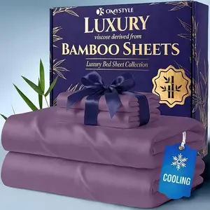 4PCS Bamboo Queen Sheet Set - Ultra Soft, Breathable & Cooling, 16" Deep Pocket Luxury Bedding, Gift Ready