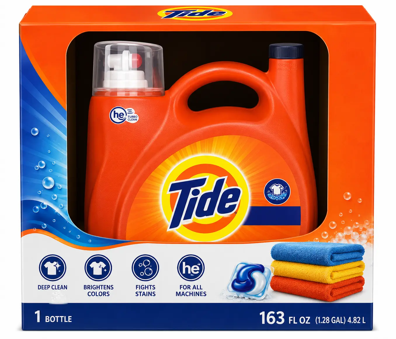 Tide Original Liquid Laundry Detergent, 163 fl oz (1.28 Gal), HE Compatible, Deep Clean, Brightens Colors & Fights Tough Stains